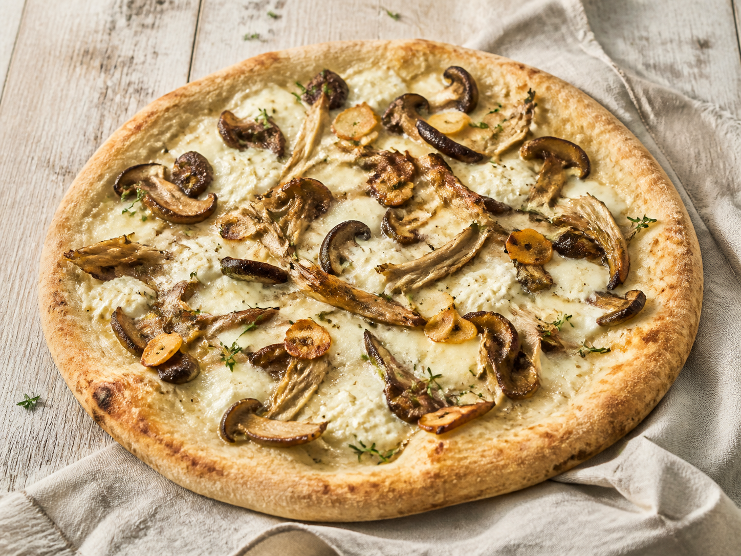 Roasted Mushroom & Garlic White Pizza