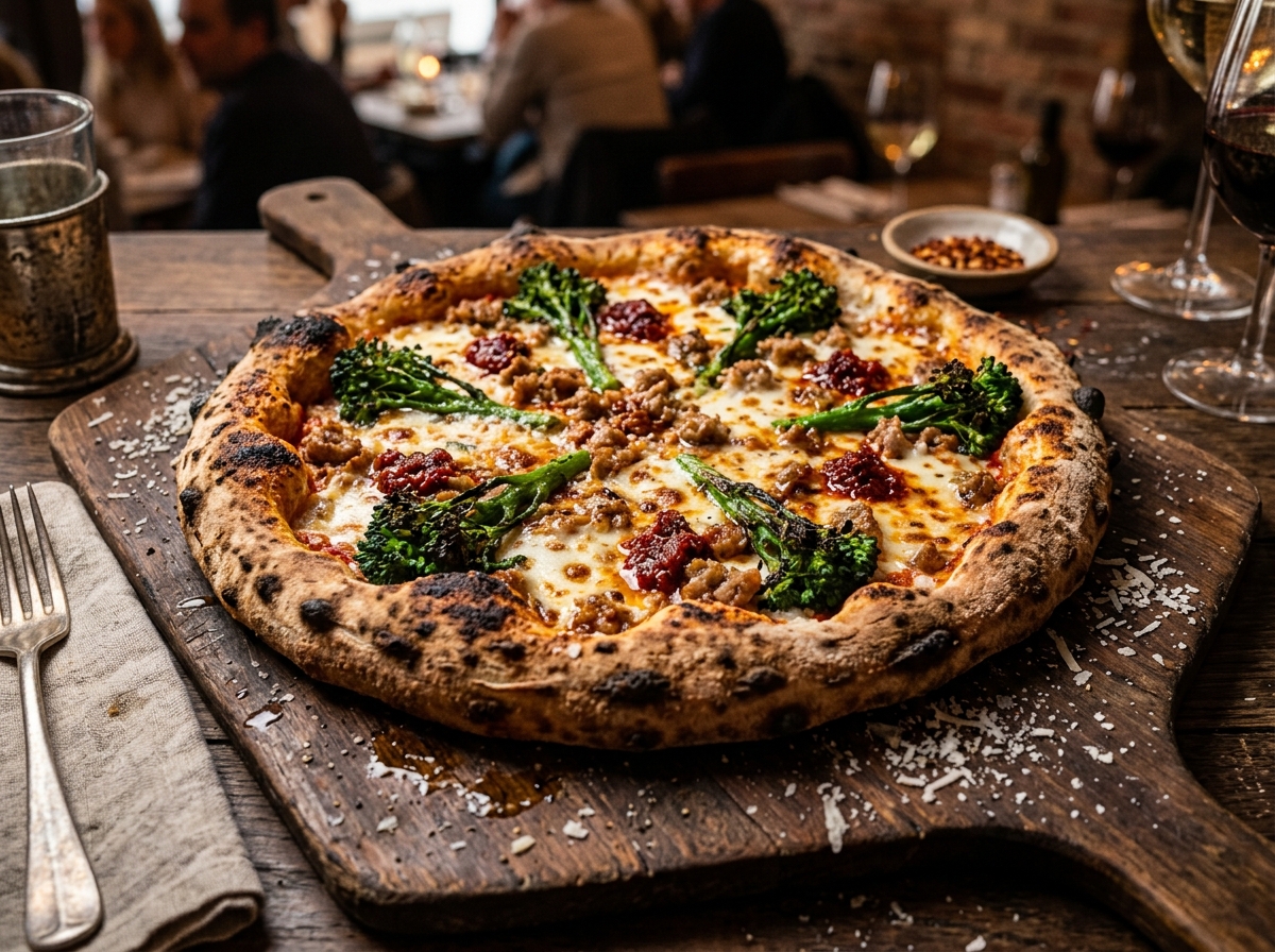 Calabrian Chili, Fennel Sausage & Charred Broccolini Pizza