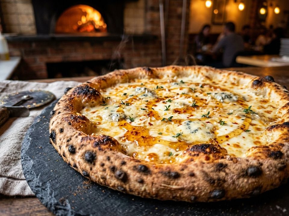Quattro Formaggi with Hot Honey & Fresh Thyme Pizza
