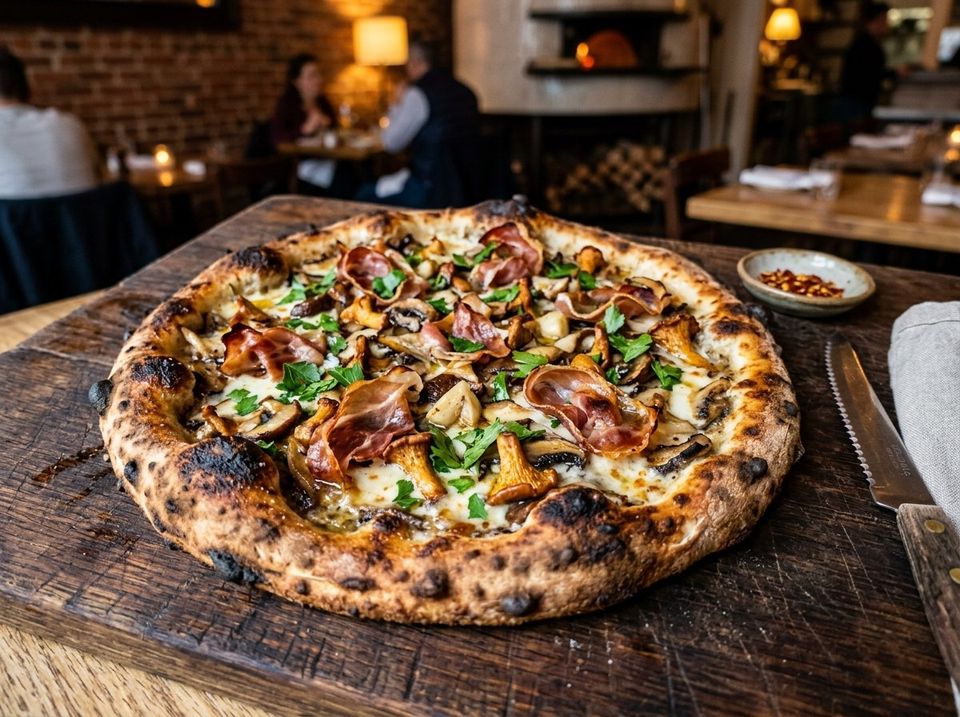 Truffled Wild Mushroom, Fontina & Crispy Prosciutto Pizza